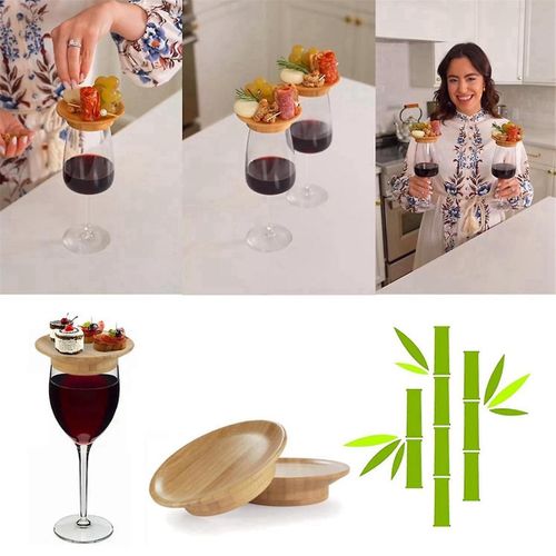 Sous-Verres Ensemble De 4 Verre À Vin Topper, Verre À Vin 4 Pouces Charcuterie Topper Verre À Vin En Bambou Topper Sous-Verres