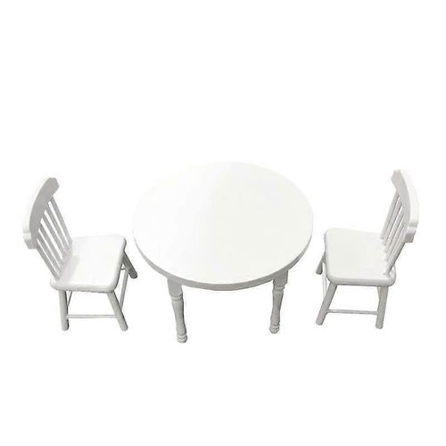 3pcs / Set 1:12 Miniature Meubles Table À Manger En Bois Blanc Avec 2 Chaises Décorations Accessoires