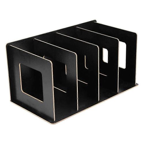Amovible en bois 4 sections Rack de rangement Boîte Tableau de bureau Organisateur de bricolage Étagère de livre amovible Porte-CD Porte-DVD Noir