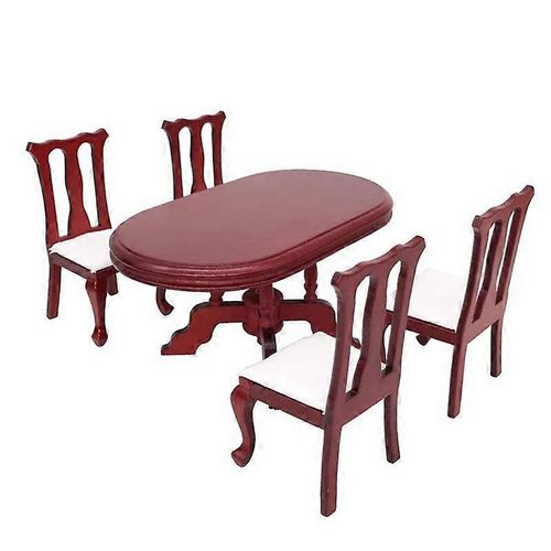 5pcs / Set 1 : 12 Miniature Meubles Table À Manger Chaise Set Jouet En Bois Pour Les Décorations Et Les Accessoires