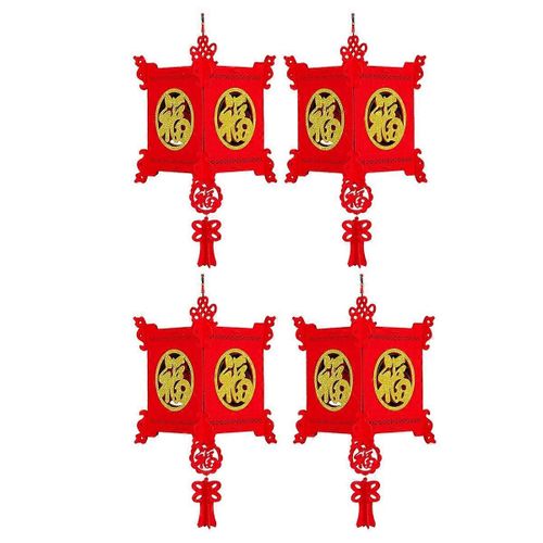4 Pièces Lanterne Non-Tissée Rouge Chinoise 3d Pour Le Nouvel An Chinois, La Fête Du Printemps, Le Mariage Et La Célébration Au Restaurant ()