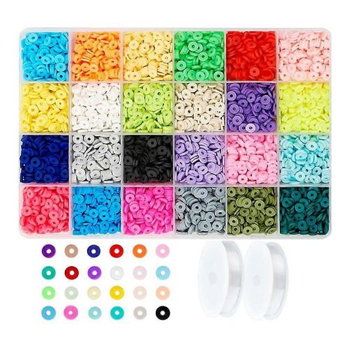 Perles D¿Argile, Perles De Polymère Rondes Plates De 6 Mm Avec Élastique Et Boîte De Conteneur Fabrication De Bijoux Pour Collier Bracelet Faire
