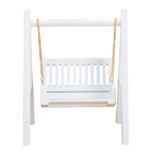 Échelle 1/12 Miniature En Bois Porche Balançoire Pour Jardin Maison De Poupée Decor Artisanat Enfants Faire Semblant De Jouer Jouets Blanc