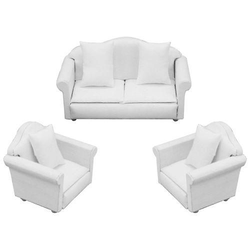 1:12 Mini Canapé Fauteuil Salon Meubles Blanc Canapé En Bois Miniatures Meubles Trois Ensembles