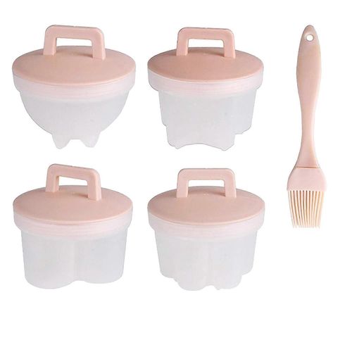 Outil d¿oeuf cuit à la vapeur,4 outils de cuisson pour le petit-déjeuner Poconnier à oeufs Bouilloire à oeufs cuit à la vapeur avec couvercle Cuiseur à oeufs à micro-ondes,Rose
