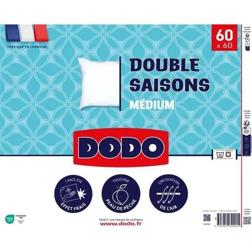 Dodo - Oreiller Double Saisons - 60 X 60 Cm - 100% Polyester Volupt'air - Blanc