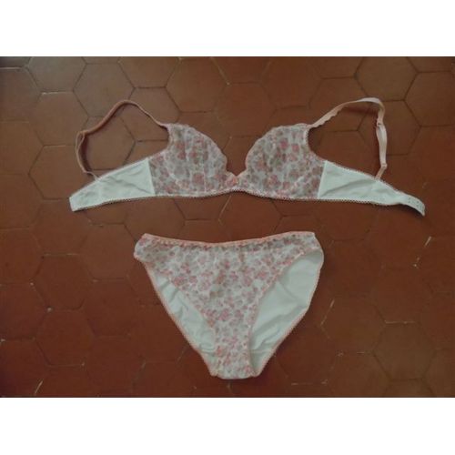 Ensemble Soutien-Gorge + Slip Voile Et Jersey Imprimé Roses Tissel