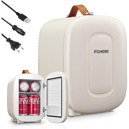 Mini Frigo De Chambre 5 Litres/ 6 Canettes,Petit Frigo Usb/Ca/Cc,Frigo Cosmetique,Mini Réfrigérateurs Pour Boissons,Nourriture,Beauté,Bureau,Dortoir,Voiture,Blanc