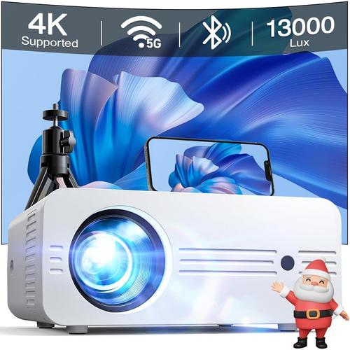 Videoprojecteur 5G Wifi Bluetooth,13000 Lumens Full Hd 1080P Natif 4K Supportée,Rétroprojecteur Mini Portable Home Cinéma Pour Ios Android Ps5 Hdmi Usb Firestick(Avec Trépied)