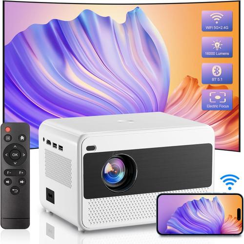 Videoprojecteur,Projecteur Video 1080P Avec 16000 Lumen,Retroprojecteur Bluetooth 2.4G Y 5G Wifi De Doble Banda,Projecteur Avec Zoom Électrique Pour Téléphones Mobiles,Ordinateurs,Usb Et Hdmi