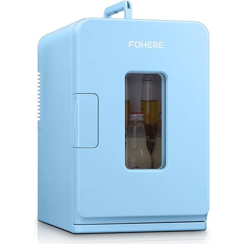 Mini Frigo De Chambre 15L/21 Canettes,Petit Frigo Portable 240V/12V,Mode Silencieux,Fonction Chaud/Froid,Frigo Cosmetique(Bleu)