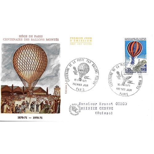 France 1971, Très Belle Enveloppe État Neuf, Timbre De Poste Aérienne Yvert Pa 45, Centenaire Du Siège De Paris Par Les Troupes Prussiennes, La Poste Par Ballons Montés.