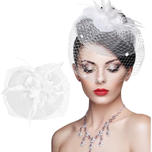 Bibi Mariage Chapeau, Bandeau Avec Voilette, Bandeau En Maille De Voile, Vintage Fascinator Hat, Cocktail Tea Party Chapeau, Fascinator Chapeau Pour Mariage Cocktail Derby Saint Valentin[X32]