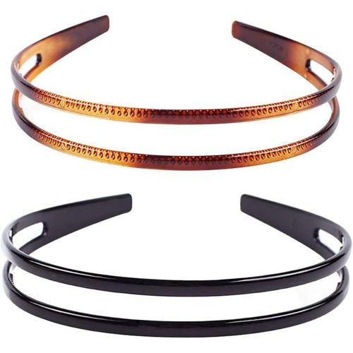 Lot De 2 Serre-Têtes En Plastique Dur Pour Femmes Et Filles - Noir Et Marron - Haute Qualité (Style F#)[X1024]