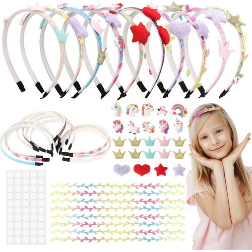 Lot De 10 Serre-Têtes Dentés Polyvalents Pour Filles - Dégradé De Couleur - 1 Cm - Kit De Bricolage - Licorne Arc-En-Ciel - Couronne C?ur[X1017]