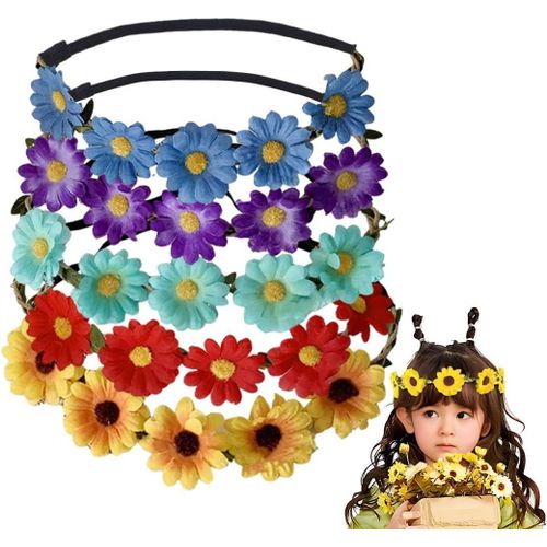 5 Pièces Couronnes De Fleurs Bandeau, Florale Bandeaux Femme Guirlande De Fleur Bohême Headbands Floral Serre-Têtes Ruban Élastique Pour Filles Fête Mariage Voyage Séances Photo[X1084]