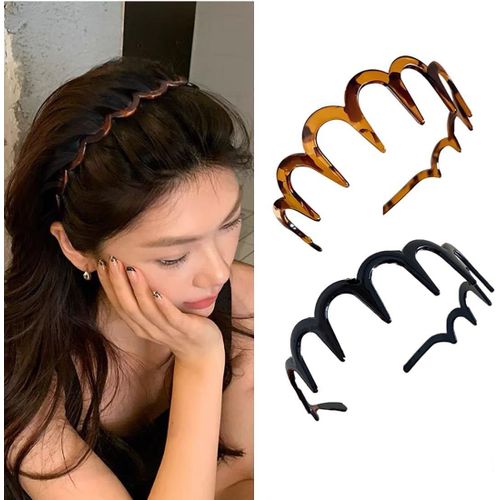 Lot De 2 Serre-Têtes En Zi G Avec Dents En Plastique Ondulé Pour Femme Noir Et Tortue[X1089]