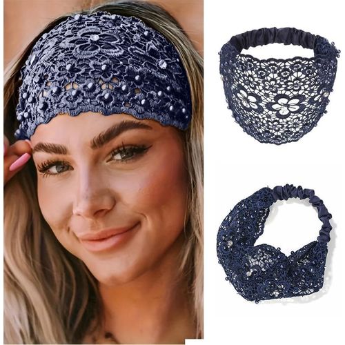 Bandeau Femme Plum Blossom Hollow Bandeau Coiffure Femme Bandeaux Crochet Élastique Bandeau Thermique (Bleu, One Size)[X1357]