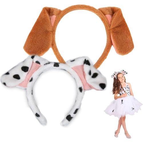 Lot De 2 Bandeaux Oreilles De Chiot, Serre-Tête Avec Oreilles De Chiot, Bandeau Avec Oreilles D'animal De Dessin Animé Pour Filles ¿ Couvre-Chefs Pour Décoration De Fête Pour Chien, Costume [X1351]