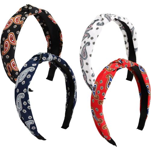 4 Pièces Bandeaux Cheveux Femme Vintage Bandeaux Fleur Imprimé, Boho Bandeaux Serre Tête Elastique Bandeaux Non Slip Pour Fille Et Femme, 4 Couleurs[X1563]