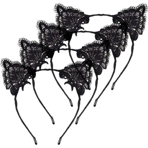 4 Pièces Serre Tete Chat,Serre Tete Fille Serre Tête Chat Dentelle Noire Pour Femme, Serre Tete Femme Serre Tete Metal[X704]