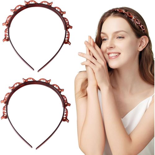 Lot De 2 Serre-Têtes Avec Pinces, Bandeau Avec Clips, Bandeau Élégant Pour Femmes Et Filles (Rouge, Rouge)[X729]