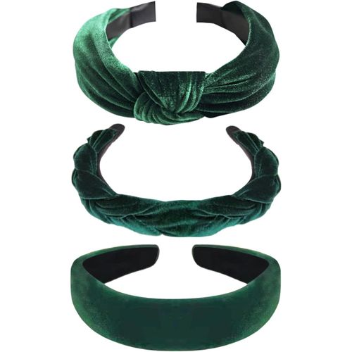 Lot De 3 Bandeaux Tressés En Velours - Large Bandeau Rembourré Avec N?uds - Pour Femme Et Fille - Vert Foncé - Pour Carnaval Et Fête À Thème[X938]