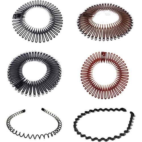 6 Pièces Bandeau Peigne Élastique Avec 2 Bandeaux En Métal, Bandeau En Zi G Rond Élastique En Plastique, Anti-Casse, Bandeau En Zi G, Bandeau Flexible, Bandeau De Sport Pour Femmes, Filles[X1412]