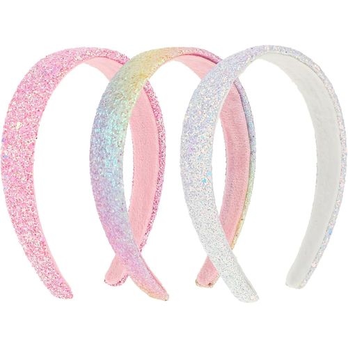 Lot De 3 Bandeaux À Paillettes Pour Filles - Serre-Tête À Paillettes Multicolores Larges - En Plastique - Antidérapant - Tendance - Pour Femmes Et Filles - Blanc + Rose + Couleur[X732]