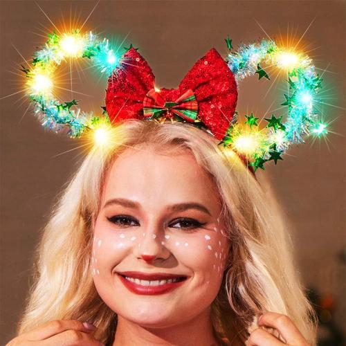 Bandeau De Noël Lumineux Avec Oreilles De Souris À Led Pour Femme (Vert, Taille Unique)[X1429]