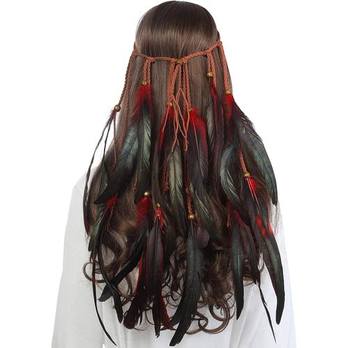 Coiffe De Plumes Bandeau Hippie Boho - Coiffure En Plumes Fantaisie Chapeaux Bohémiens Pompon Pour Les Femmes Filles Casque De Carnaval[X1615]