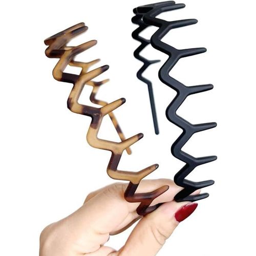 Lot De 2 Bandeaux À Dents De Requin En Plastique Ondulé Pour Femmes Et Filles (Noir, Marron)[X2160]