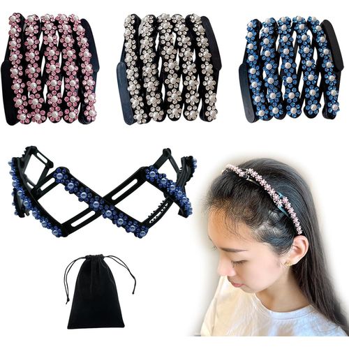 3 Pièces Pliables Serre Tete Femme, Serre Tete Rétractables, Serre Tete Fille Avec Sac De Rangement, Portable Bandeau Floral, Antidérapant Hoop Band Pour L'extérieur, Sport, Yoga, Maquillage[X315]