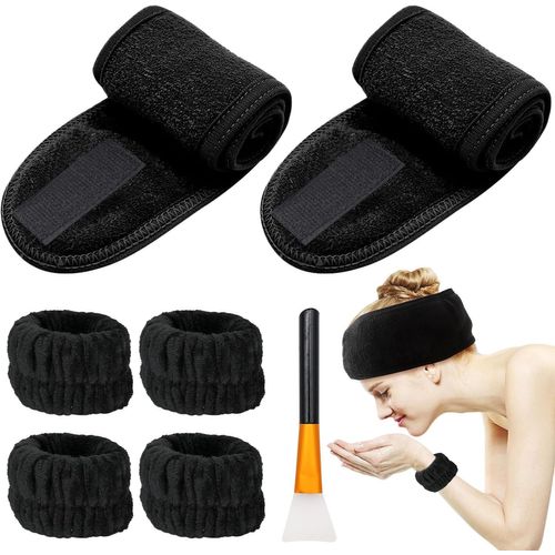 Lot De 2 Bandeaux De Spa Noirs Avec Poignets Pour Le Lavage Du Vi , Bandeau De Maquillage Doux Et Confortable Avec De Masque Pour Femme, Bandeau Et Bracelets Pour Spa, Yoga, Course À[X2398]