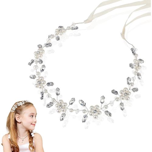 Bandeau De Mariage Argenté Pour Fille Avec Perles De Cristal Princesse Pour Première Communion, Mariage, Blanc., L[X1621]
