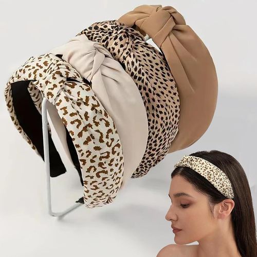 4 Serre Tete Femme Large Pour Femme, Style Vintage Tendance, En Tissu Mignon, Avec N?Ud Large, Motif Léopard[X327]