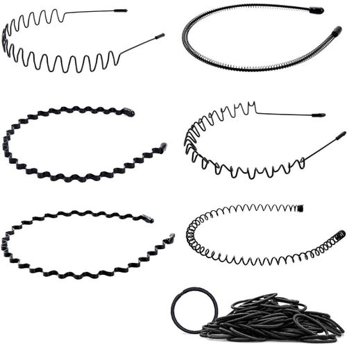 6 Pièces Bandeaux Ondulés Élastique, Serre-Tête Bandeaux En Métal Pour Homme Fille (Noir)[X778]