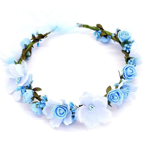 Couronne De Fleurs, Coiffe De Guirlande Fleur De Simulation Serre-Tête De Couronne, Filles Bandeau Pour Chapeau Ornement Party Festival Beach Travle Mariage Accessoires, Bleu[X348]