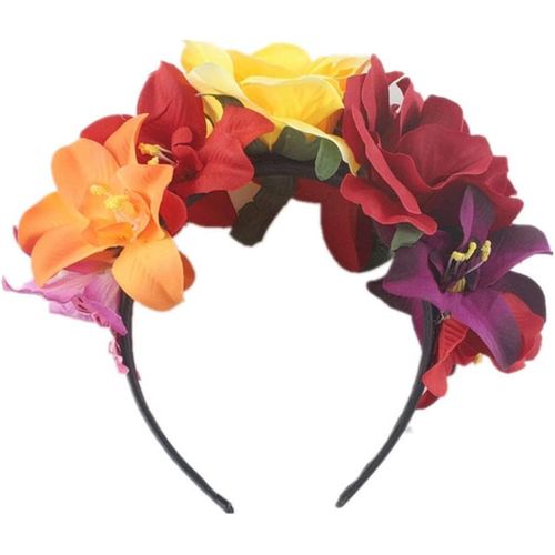 Serre-Tête Pour Femme Avec Roses Artificielles Pour Le Jour Des Morts - Couronne Mexicaine - Pour Halloween - Fausse Étamine Colorée[X1479]