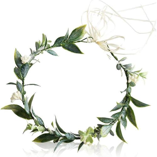 Couronne De Fleurs Vertes,Couronne De Feuilles,Guirlande Semiya,Couronne De Fleurs Artificielles,Bandeaux De Mariée,Bandeau De Fleurs,Couronne De Fleurs Réglable Pour Fête Mariage (Vert)[X781]
