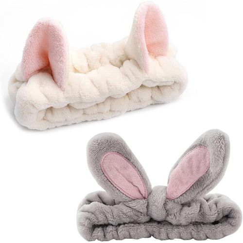 2pcs Oreilles De Chat Bandeaux - Spa Douche Vi Lavage Bandeau Bandeau Facial Maquillage Bande Wrap Lavable Tissu Coloré S'adapte À Toutes Les Tailles De Tête, Gris[X593]