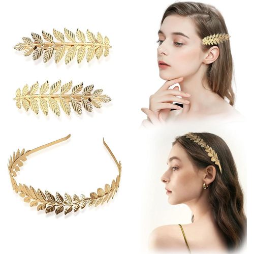 Lot De 3 Coiffes Romaines En Feuille De Laurier Doré Pour Filles - Bandeau De Mariée - Style Bohème - Avec Feuilles Dorées[X799]