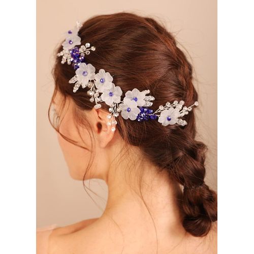 Serre-Tête À Fleurs En Cristal Bleu Pour Mariage, Bal De Fin D'année, Accessoire Pour Mariée, Demo Lle D'honneur (Bleu)[X2271]