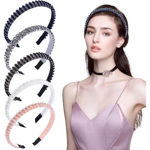 5 Pièces Serre Tete Femme Cristal, Serre Tete Femme Strass Mode, Bandeau Cristal Femme Élégants, Serre Tete Fille Antidérapantes, Sert Tete Femme Pour Quotidien, Fête (5 Couleurs)[X850]