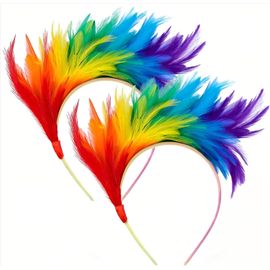 2 Pcs Bandeau À Plumes Colorées, Bandeau En Plumes Arc-En-Ciel, Bandeaux À Plumes Colorées, Serre Tête Plume, Bandeau Plume Carnaval, Pour Cosplay Costume Rio Carnaval Fête Halloween Pâques[X1510]