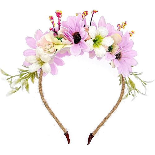 Mariage Fleur Fille Demo Lle D'honneur Mariée Marguerite Fleur Bandeau Tiare Pour Fille Et Femme Bridal Hairband Floral Garland Headpiece, Violet[X633]