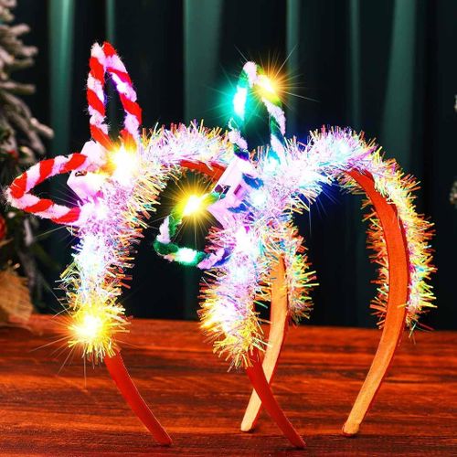 Bandeau Lumineux De Noël À Led Avec N?ud Rouge À Paillettes Pour Femme[X1138]
