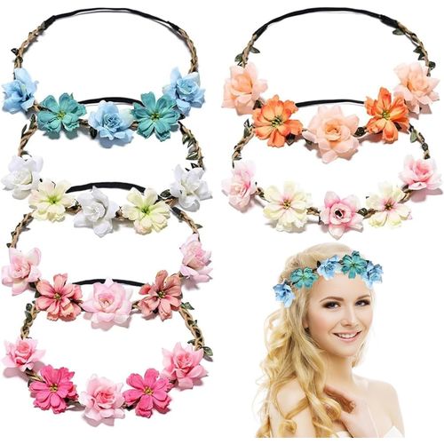Couronnes De Fleurs Bandeau 6 Pièces¿Fleurs Serre Tete Femme, Bohême Headbands Floral Pour Dames Y Filles, Couronne De Marguerite Pour Mariée Demo Lles D'honneur Y Fête De Mariage[X1090]