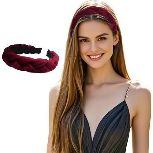 Bandeau Tressé - Large Bandeau Vintage Rembourré - En Velours - Pour Femme Et Fille - Serre-Tête Tressé - Bijou Pour Femme (Bordeaux, Taille Unique)[X1091]