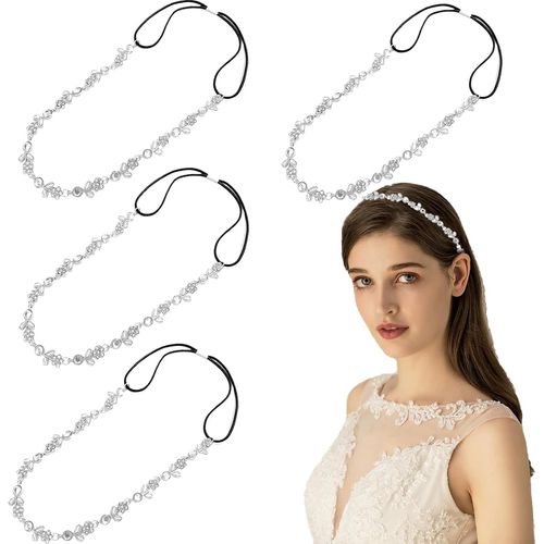Lot De 4 Bandeaux Élastiques À Strass Brillants En Métal Pour Femmes Et Filles[X2459]
